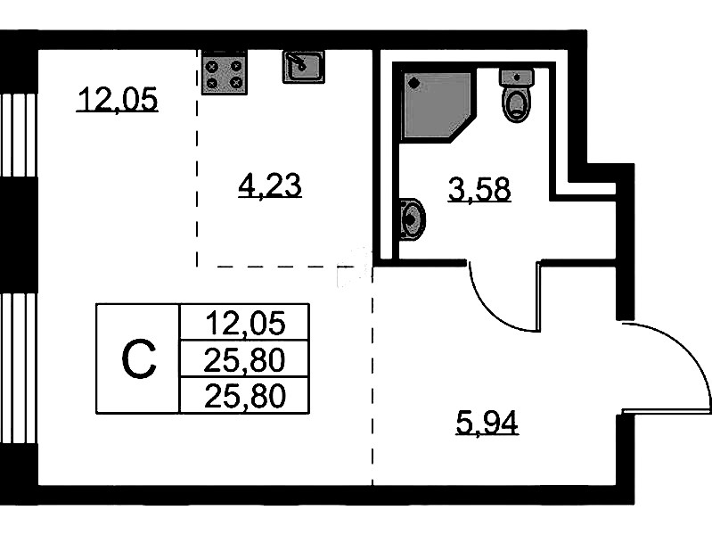 Квартира студия 25.8 м², 2/9 эт., ЖК «Квартал Лаголово»